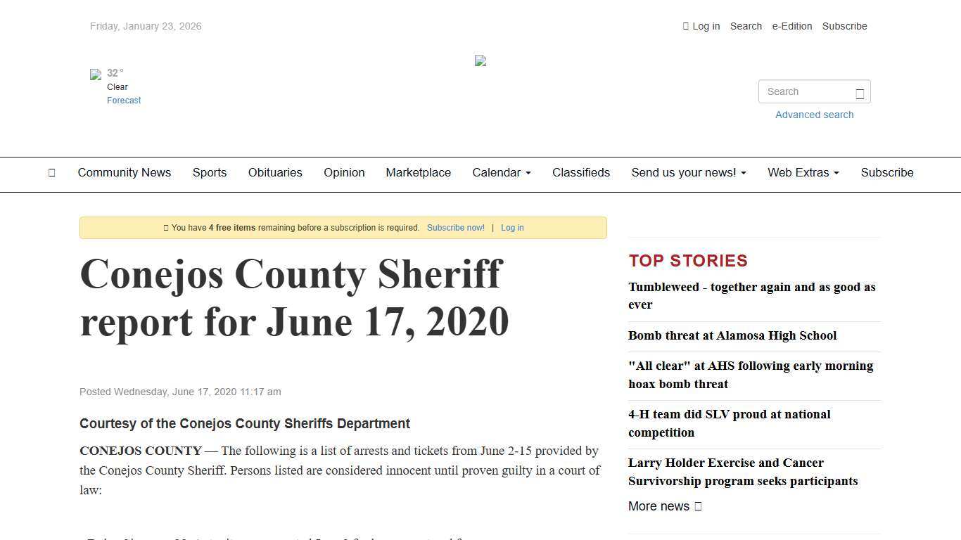 Conejos County Sheriff report for June 17, 2020 - The Conejos County Citizen