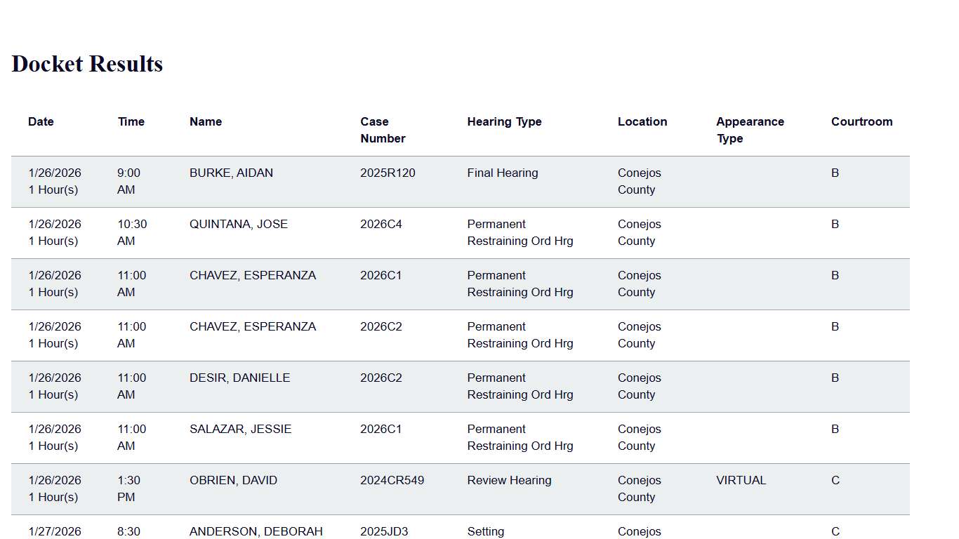 Docket Print Results Colorado Judicial Branch